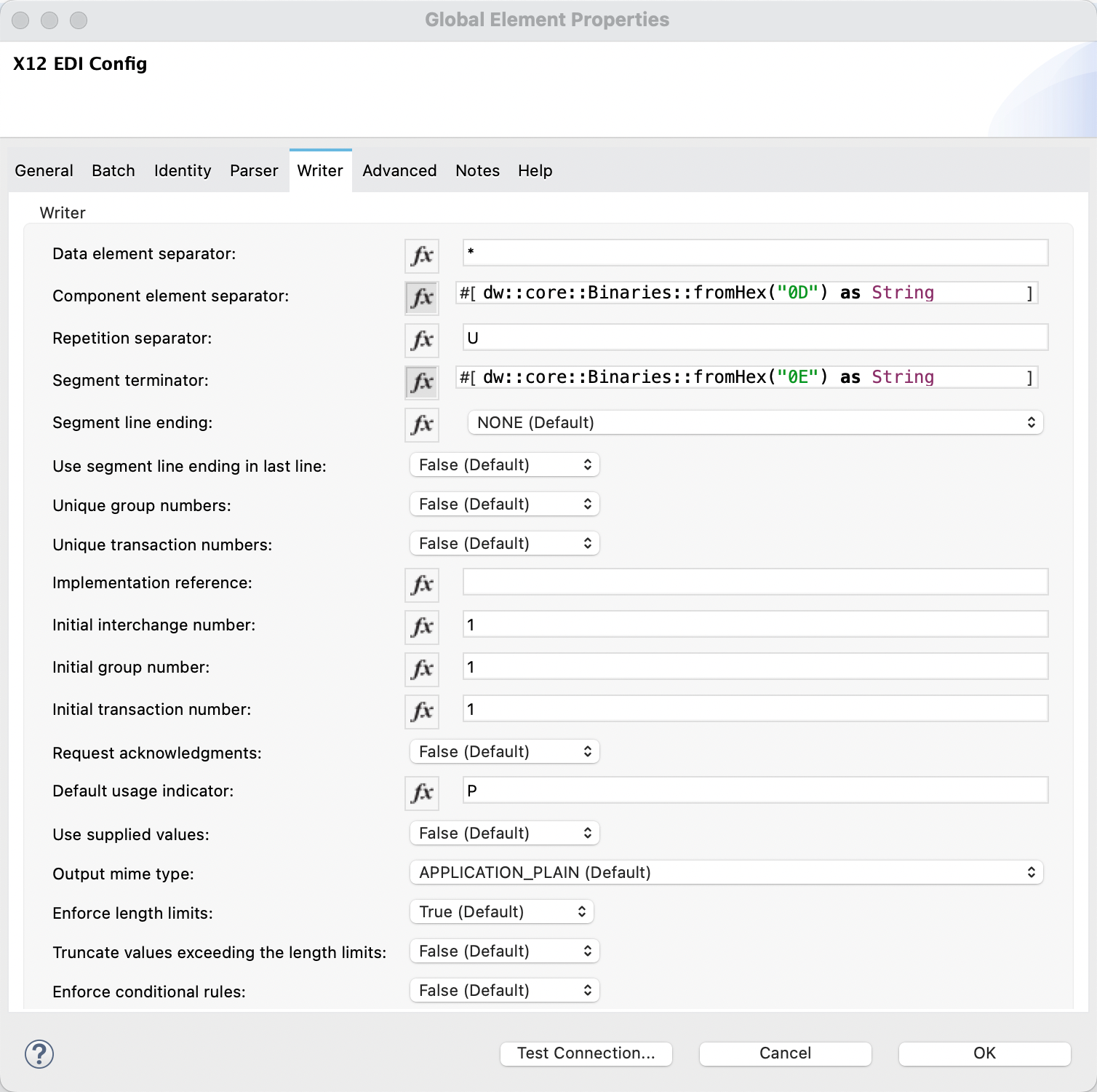 X12 Connector How to set Hexadecimal code as separator character